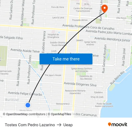 Tostes Com Pedro Lazarino to Ueap map