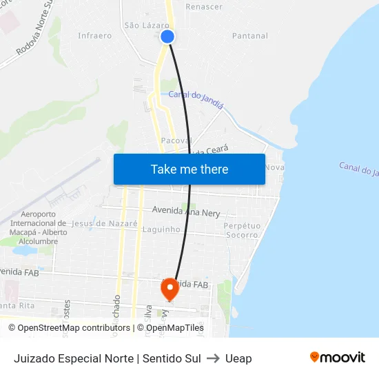 Juizado Especial Norte | Sentido Sul to Ueap map