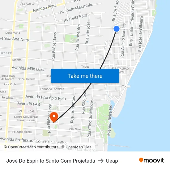 José Do Espírito Santo Com Projetada to Ueap map