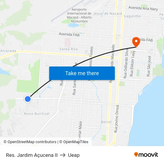 Res. Jardim Açucena II to Ueap map