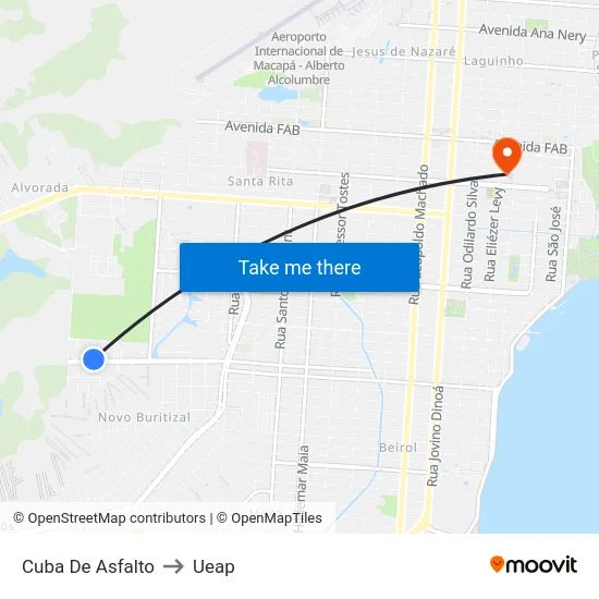 Cuba De Asfalto to Ueap map