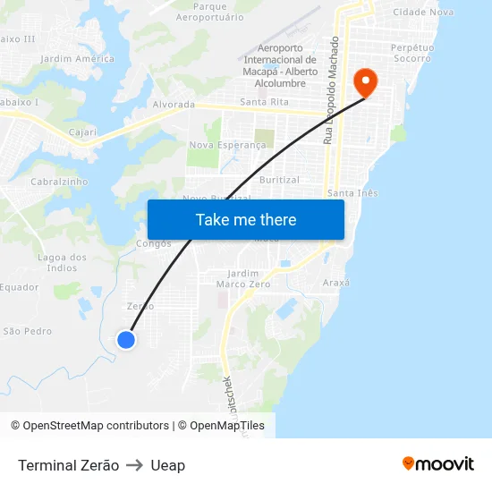 Terminal Zerão to Ueap map