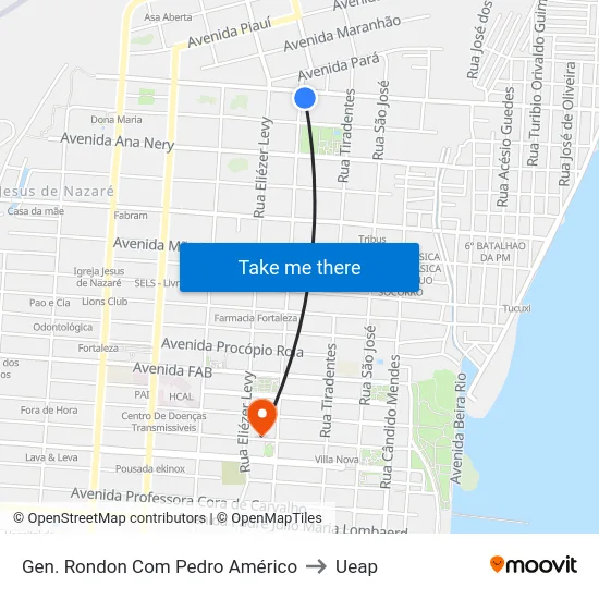 Gen. Rondon Com Pedro Américo to Ueap map