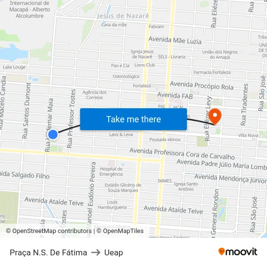 Praça N.S. De Fátima to Ueap map