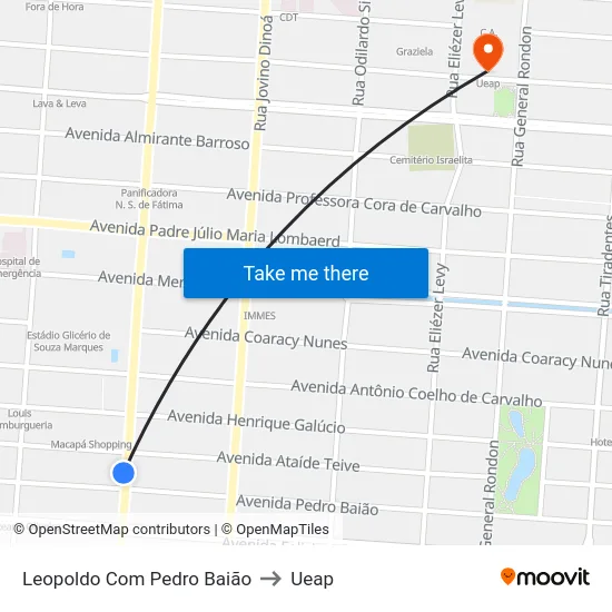 Leopoldo Com Pedro Baião to Ueap map