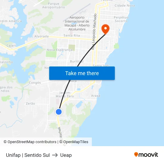 Unifap | Sentido Sul to Ueap map