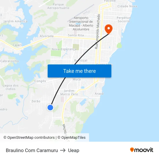 Braulino Com Caramuru to Ueap map
