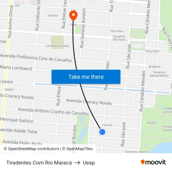 Tiradentes Com Rio Maracá to Ueap map