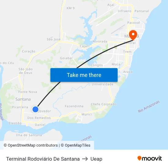 Terminal Rodoviário De Santana to Ueap map