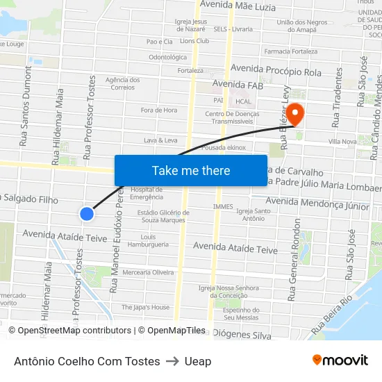 Antônio Coelho Com Tostes to Ueap map