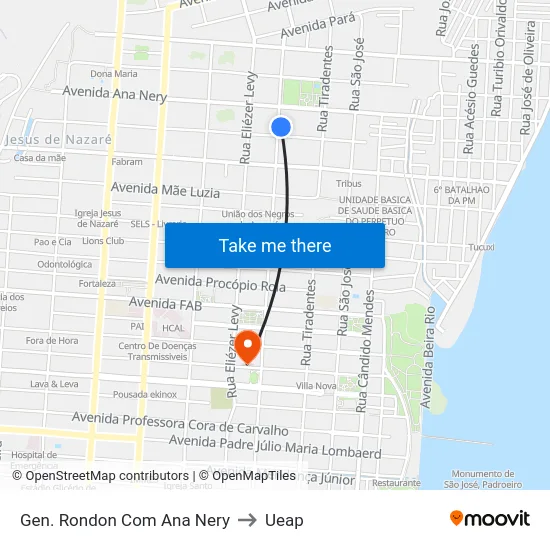 Gen. Rondon Com Ana Nery to Ueap map