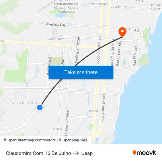 Claudomiro Com 16 De Julho to Ueap map