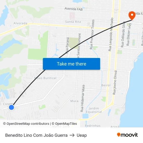 Benedito Lino Com João Guerra to Ueap map