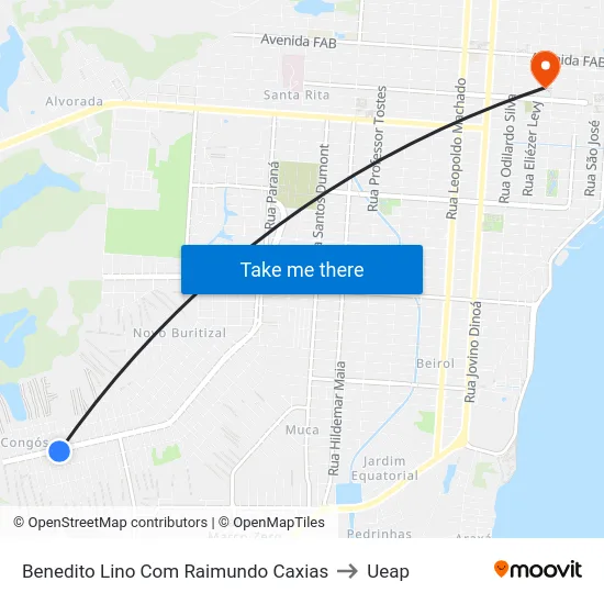 Benedito Lino Com Raimundo Caxias to Ueap map