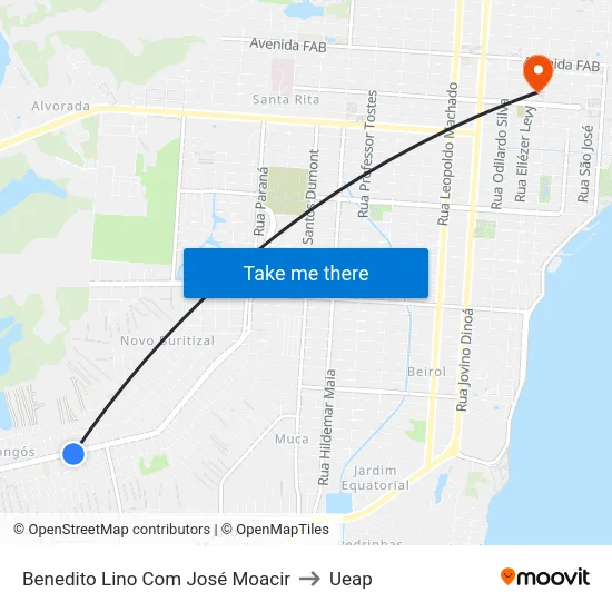 Benedito Lino Com José Moacir to Ueap map