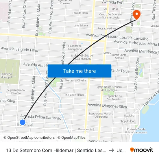13 De Setembro Com Hildemar | Sentido Leste to Ueap map