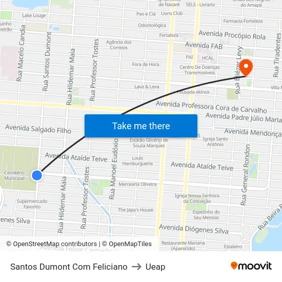 Santos Dumont Com Feliciano to Ueap map