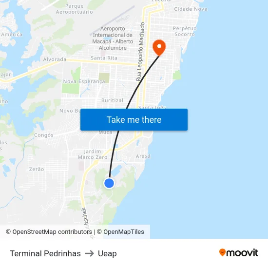 Terminal Pedrinhas to Ueap map