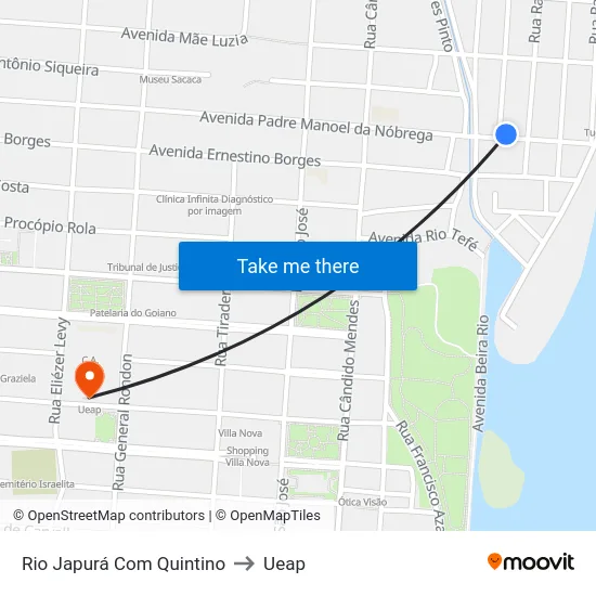 Rio Japurá Com Quintino to Ueap map