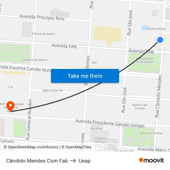 Cândido Mendes Com Fab to Ueap map