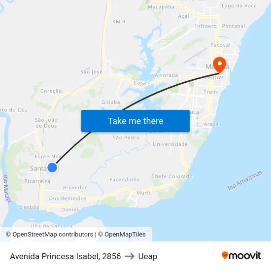 Avenida Princesa Isabel, 2856 to Ueap map