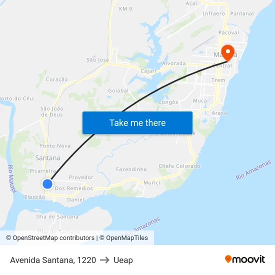 Avenida Santana, 1220 to Ueap map