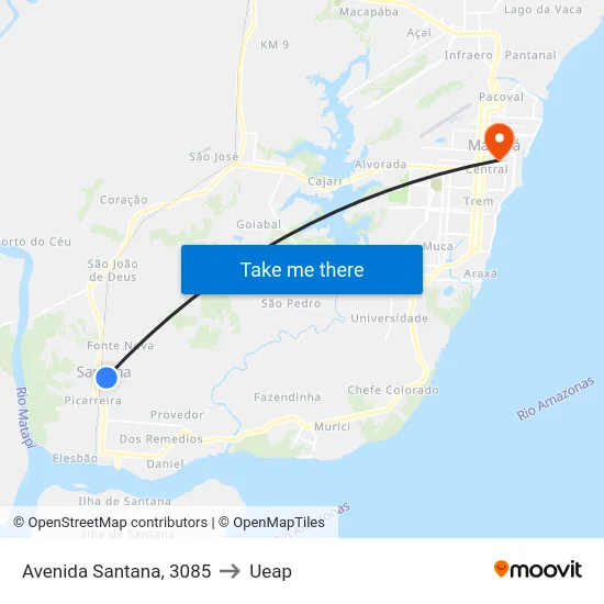 Avenida Santana, 3085 to Ueap map