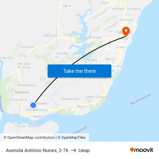Avenida Antônio Nunes, 2-76 to Ueap map