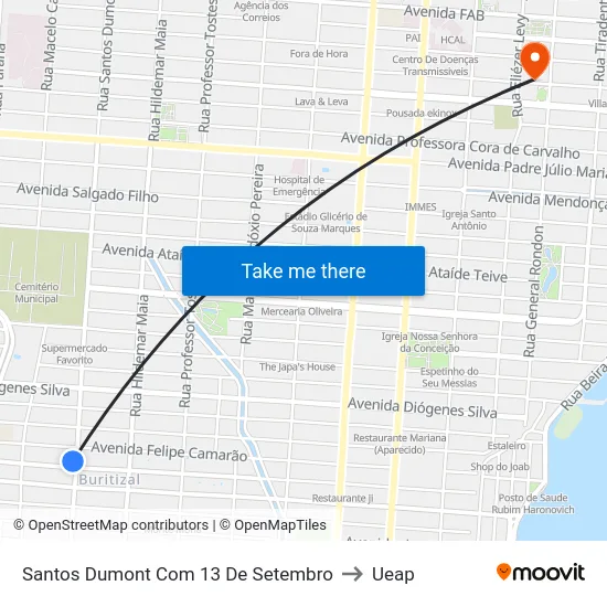 Santos Dumont Com 13 De Setembro to Ueap map