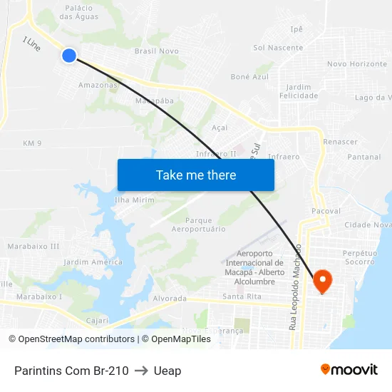 Parintins Com Br-210 to Ueap map