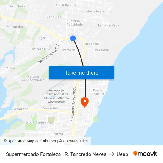 Supermercado Fortaleza | R. Tancredo Neves to Ueap map