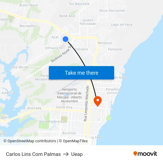 Carlos Lins Com Palmas to Ueap map