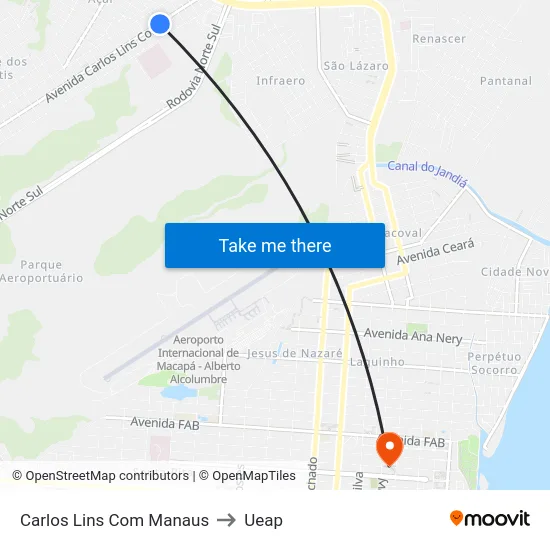 Carlos Lins Com Manaus to Ueap map