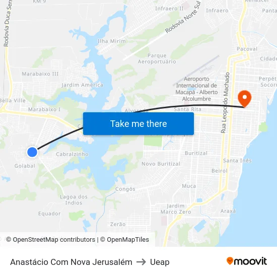 Anastácio Com Nova Jerusalém to Ueap map