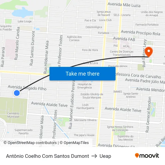 Antônio Coelho Com Santos Dumont to Ueap map