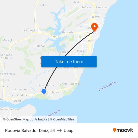 Rodovia Salvador Diniz, 54 to Ueap map
