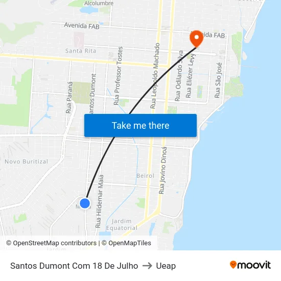 Santos Dumont Com 18 De Julho to Ueap map