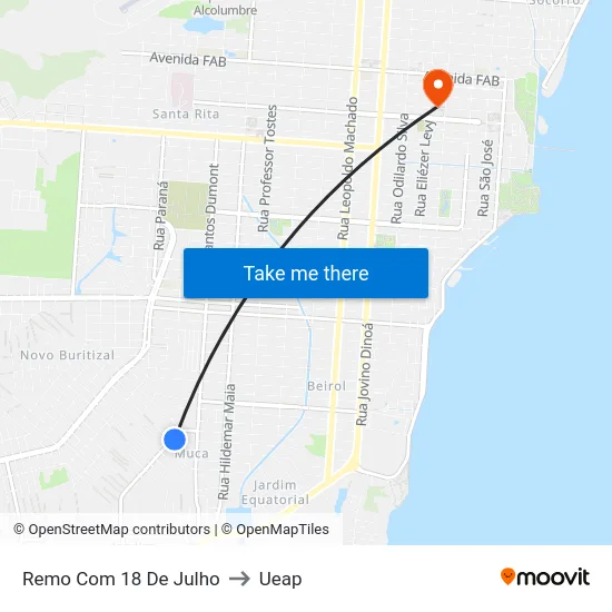 Remo Com 18 De Julho to Ueap map