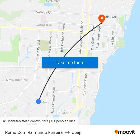 Remo Com Raimundo Ferreira to Ueap map