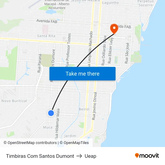 Timbiras Com Santos Dumont to Ueap map