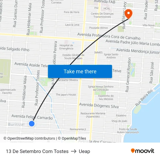 13 De Setembro Com Tostes to Ueap map