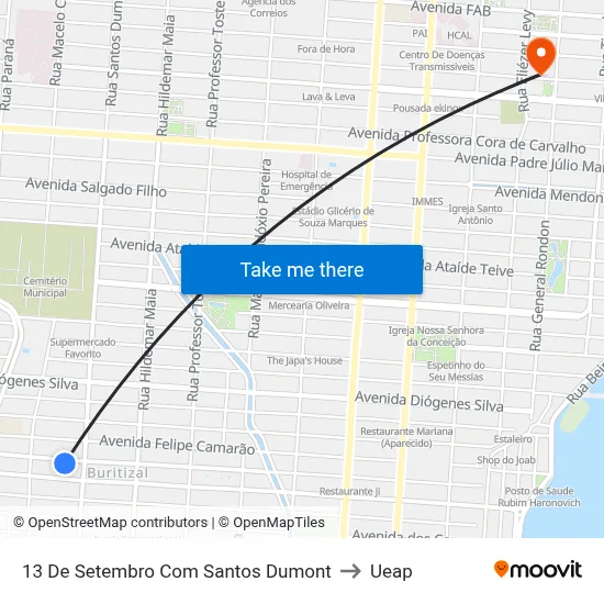 13 De Setembro Com Santos Dumont to Ueap map