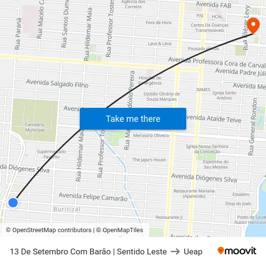 13 De Setembro Com Barão | Sentido Leste to Ueap map