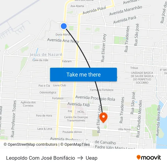Leopoldo Com José Bonifácio to Ueap map