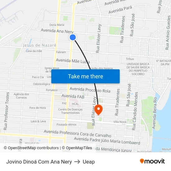 Jovino Dinoá Com Ana Nery to Ueap map