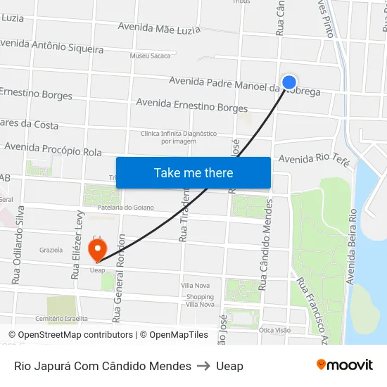 Rio Japurá Com Cândido Mendes to Ueap map