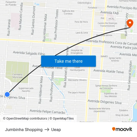 Jumbinha Shopping to Ueap map