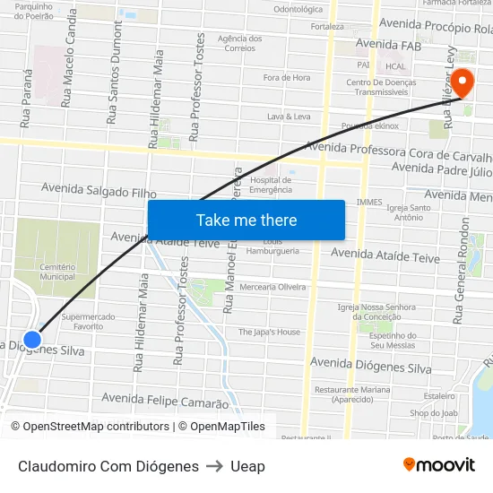 Claudomiro Com Diógenes to Ueap map