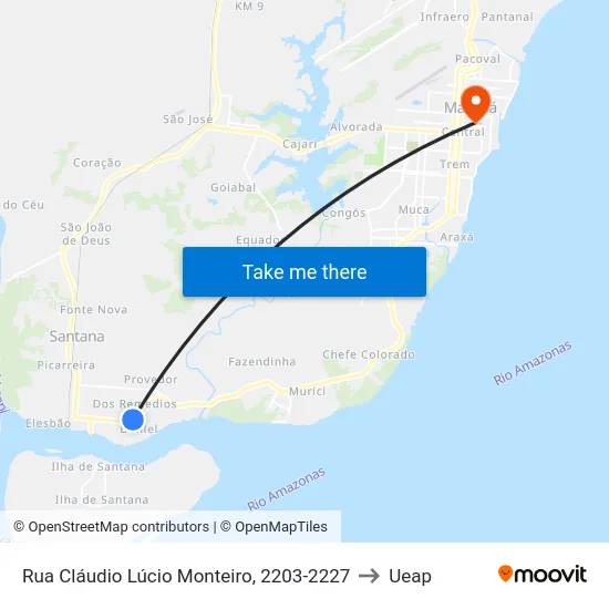 Rua Cláudio Lúcio Monteiro, 2203-2227 to Ueap map