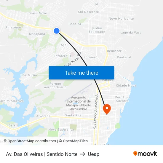 Av. Das Oliveiras | Sentido Norte to Ueap map